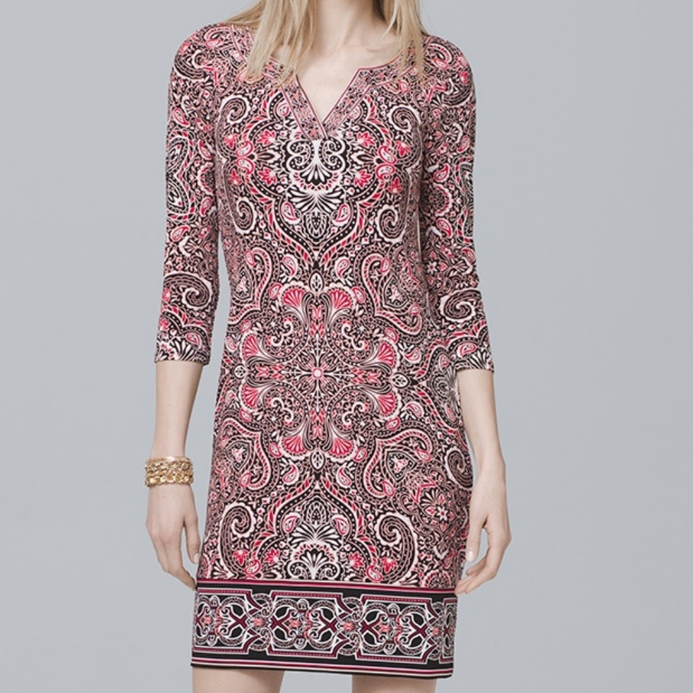 WHBM 3/4 Sleeve Paisley Sheath Dress Size Sm
